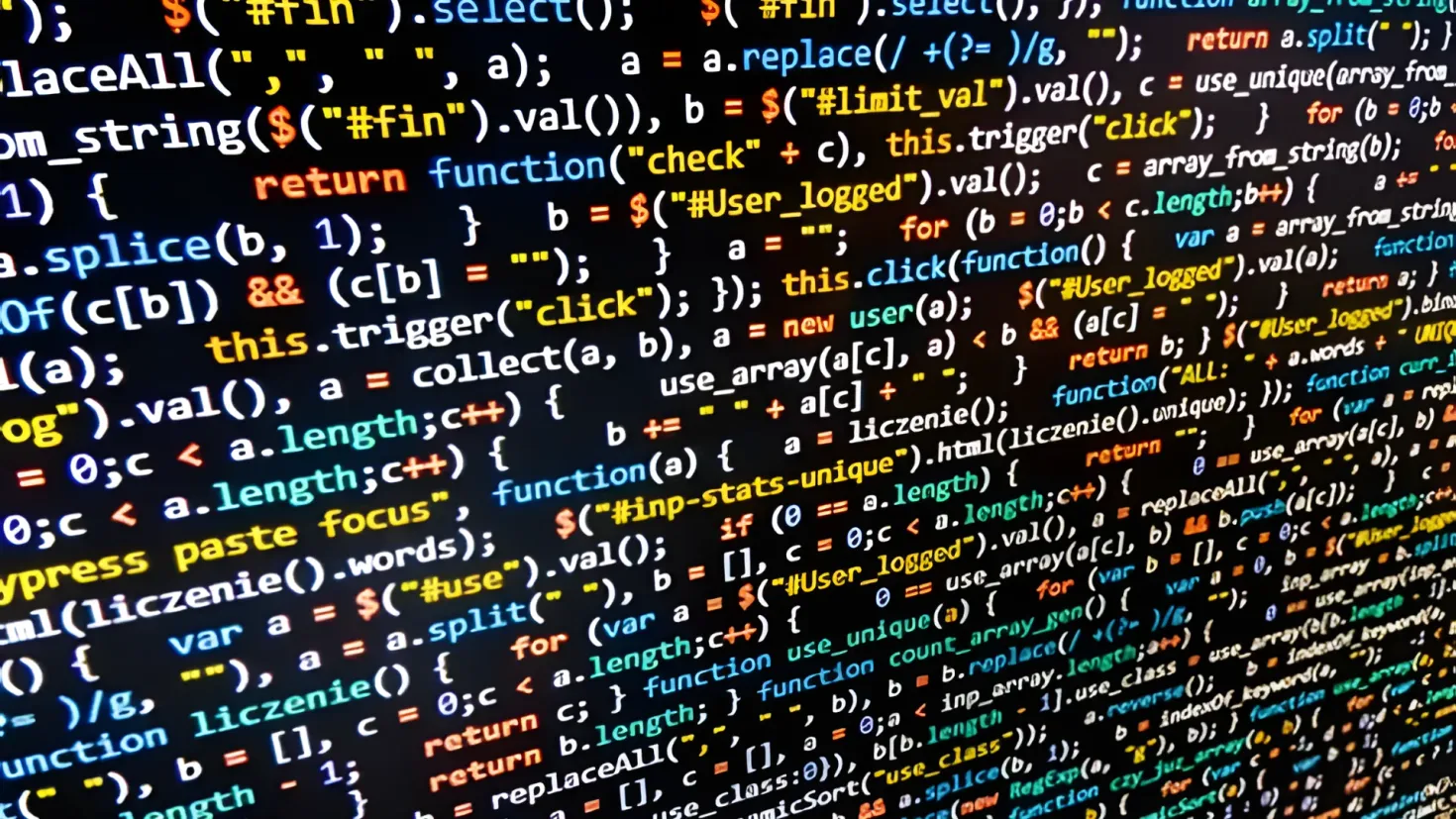 A computer screen with a lot of code on it, providing a visual representation of the best programming languages for beginners. The code is written in a variety of colors, including blue, green, yellow, and red.